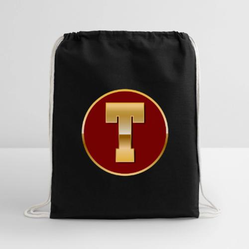 Letter T – Capital Varsity Alphabet Monogram - Cotton Drawstring Bag