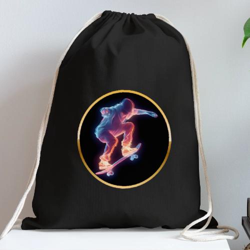 Skateboarding: Neon Skate Orbit - Cotton Drawstring Bag
