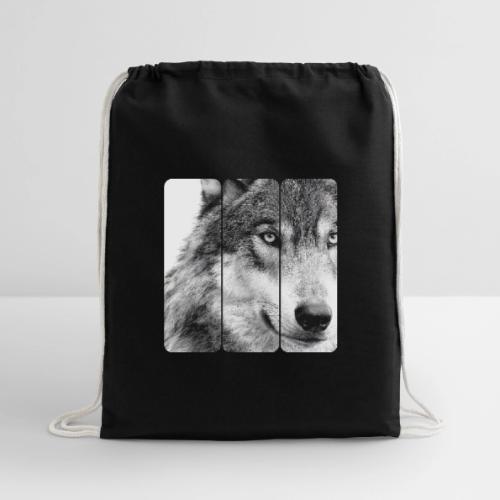 Wolf Face Triptych: Silent Alpha - Cotton Drawstring Bag