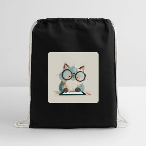 Creative Cat Digital Artist Illustration - Cotton Drawstring Bag
