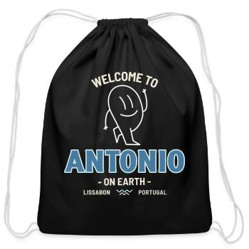Antonio: Unusual T-shirt for women, men, children - Cotton Drawstring Bag - black - Front
