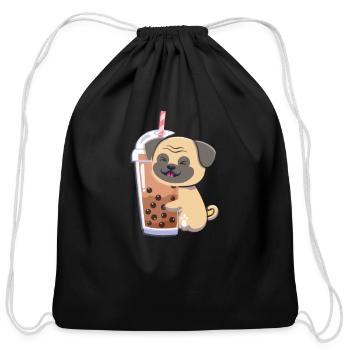 Bubble Tea Pug - Cotton Drawstring Bag - black - Front