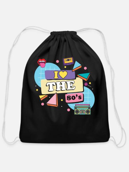 80s Retro - Cotton Drawstring Bag - black