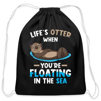 Sea Otter Lover Pun Funny - Cotton Drawstring Bag - black - Front