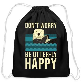 Sea Otter Lover Pun Funny - Cotton Drawstring Bag - black - Front