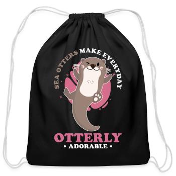 Sea Otter Lover Pun Funny - Cotton Drawstring Bag - black - Front