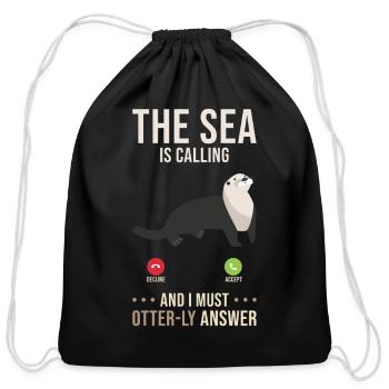 Sea Otter Lover Pun Funny - Cotton Drawstring Bag - black - Front