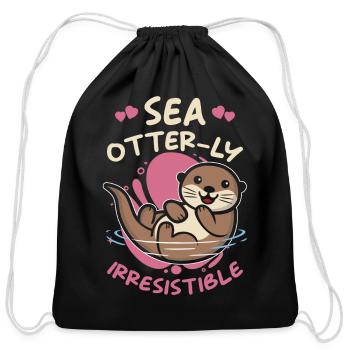 Sea Otter Lover Pun Funny - Cotton Drawstring Bag - black - Front