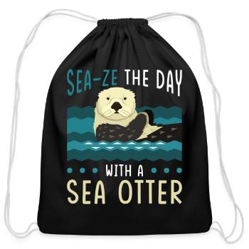 Sea Otter Lover Pun Funny - Cotton Drawstring Bag - black - Front