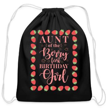 Aunt Of The Berry First Birthday Girl - Cotton Drawstring Bag - black - Front