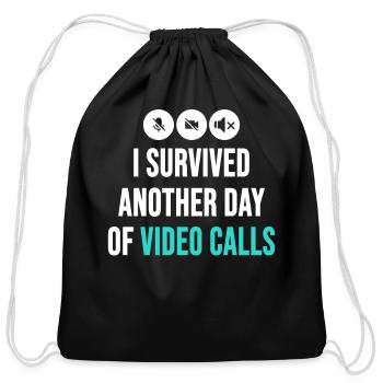 Remote Worker Funny Idea Video Calls Meetings - Cotton Drawstring Bag - black - Front