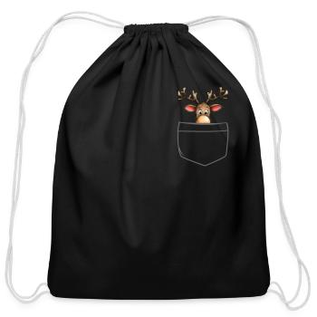 Reindeer Pocket Funny XMas Santa Claus - Cotton Drawstring Bag - black - Front