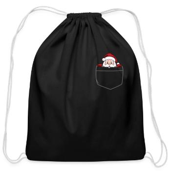 Reindeer Pocket Funny XMas Santa Claus - Cotton Drawstring Bag - black - Front