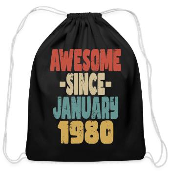 Awesome January 1980 - Cotton Drawstring Bag - black - Front