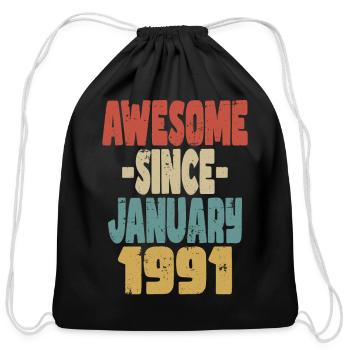 Awesome January 1991 - Cotton Drawstring Bag - black - Front