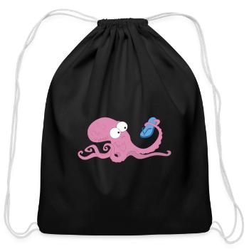 kawaii octopus - Cotton Drawstring Bag - black - Front