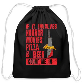 Halloween Horror Movies Pizza Beer Count Me In - Cotton Drawstring Bag - black - Front