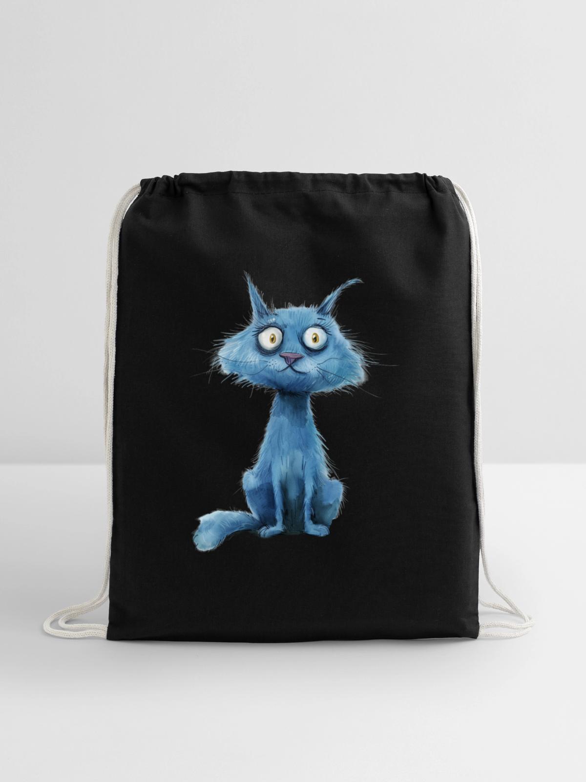 Funny Cat - Cotton Drawstring Bag - black - Front