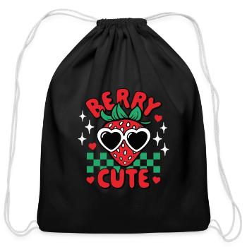Berry Cute Strawberry - Cotton Drawstring Bag - black - Front