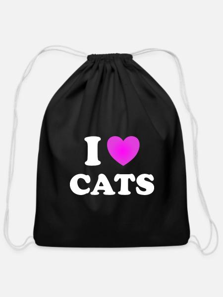Love Cat lover I love Cats - Cotton Drawstring Bag - black