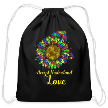 Accept Understand Loveautism awareness T-Shirt - Cotton Drawstring Bag - black - Front