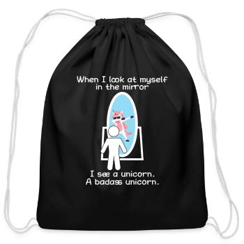 Cute Lover Funny Badass Unicorn In The Mirror - Cotton Drawstring Bag - black - Front