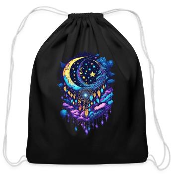 Dreamcatcher Moon and Clouds - Cotton Drawstring Bag - black - Front