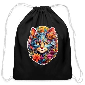 Cat Face 3 - Cotton Drawstring Bag - black - Front