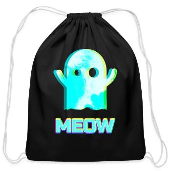 Cute Ghost Meow - Cotton Drawstring Bag - black - Front