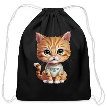 Cute Orange Tabby Cat wearing Purrfect Day Shirt - Cotton Drawstring Bag - black - Front