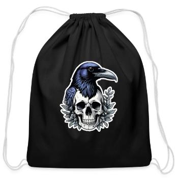 Raven Skull - Cotton Drawstring Bag - black - Front