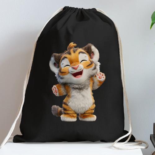 Energetic Baby Tiger Standing with Joy - Cotton Drawstring Bag