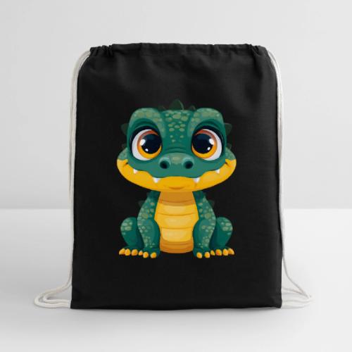 Smiling Cartoon Alligator - Cotton Drawstring Bag