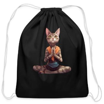 Yogi cat - Cotton Drawstring Bag - black - Front