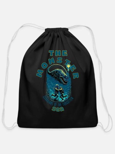 the sea monster - Cotton Drawstring Bag - black