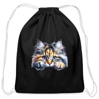 Siberian cat - Cotton Drawstring Bag - black - Front