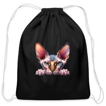 Sphynx cat - Cotton Drawstring Bag - black - Front
