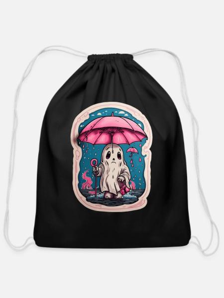 Ghost Tattoo Drawing - Cotton Drawstring Bag - black