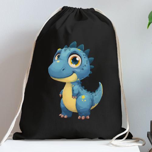 Smiling Blue and Yellow Baby Dinosaur - Cotton Drawstring Bag