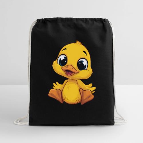 Sweet Yellow Cartoon Duck Sitting Happily - Cotton Drawstring Bag