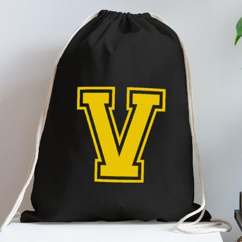 Letter V – Capital Athletic Alphabet Monogram - Cotton Drawstring Bag