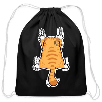 Cute Cartoon Orange Tabby Cat – Hanging Back View, - Cotton Drawstring Bag - black - Front