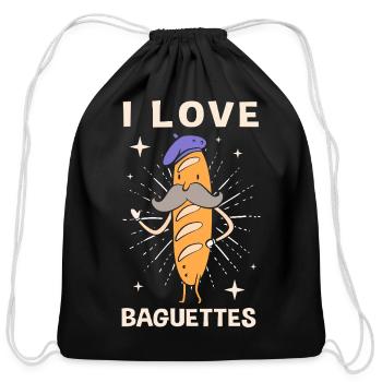 French Bread Baguette Bread Man - Cotton Drawstring Bag - black - Front