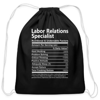 Labor Relations Specialist T Shirt - Nutritional A - Cotton Drawstring Bag - black - Front