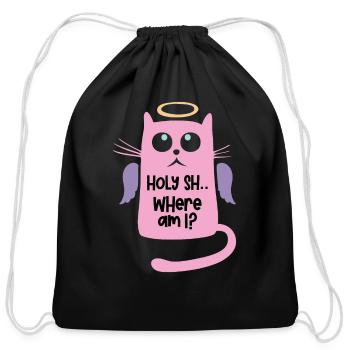 holy cat funny cat - Cotton Drawstring Bag - black - Front