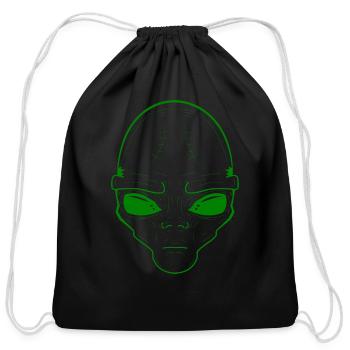 Alien Face, Minimalist Line art - Cotton Drawstring Bag - black - Front