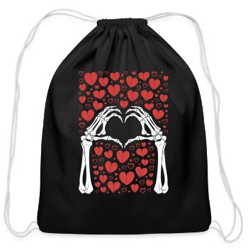 Skeleton Hand Heart Valentines Day Funny Love - Cotton Drawstring Bag - black - Front