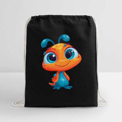 Fun Cartoon Alien in Orange and Blue - Cotton Drawstring Bag