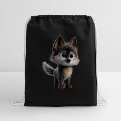 Innocent Cartoon Baby Wolf - Cotton Drawstring Bag