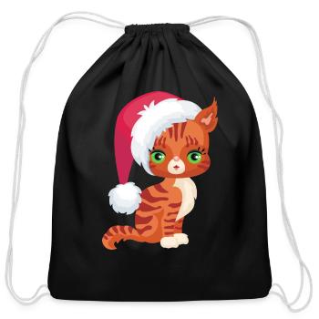 Christmas Cat - Orange Tabby - Cotton Drawstring Bag - black - Front
